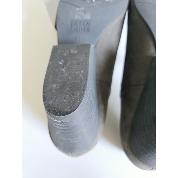 Eileen Fisher D'Orsay Peep Open Toe Gray Leather Wedge Heel Sandals Shoes 8.5 - Picture 13 of 14